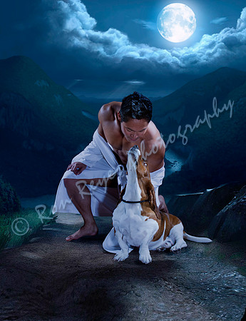 HOLIDAYS _Full Moon 005T_ Edgar and Zeus The Basset Hound